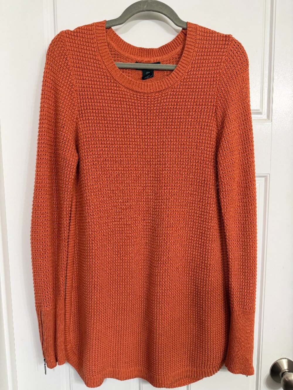 Cynthia Rowley Active Waffle Knit Tunic Sweater Size M Burnt Orange Zip Cuffs